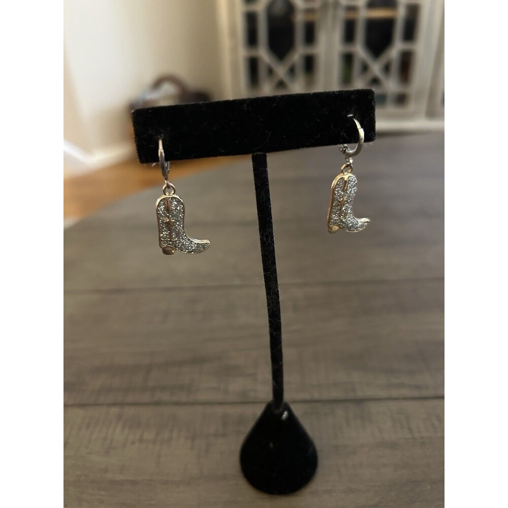 Silver and Goldtone Cowboy Boots Earrings